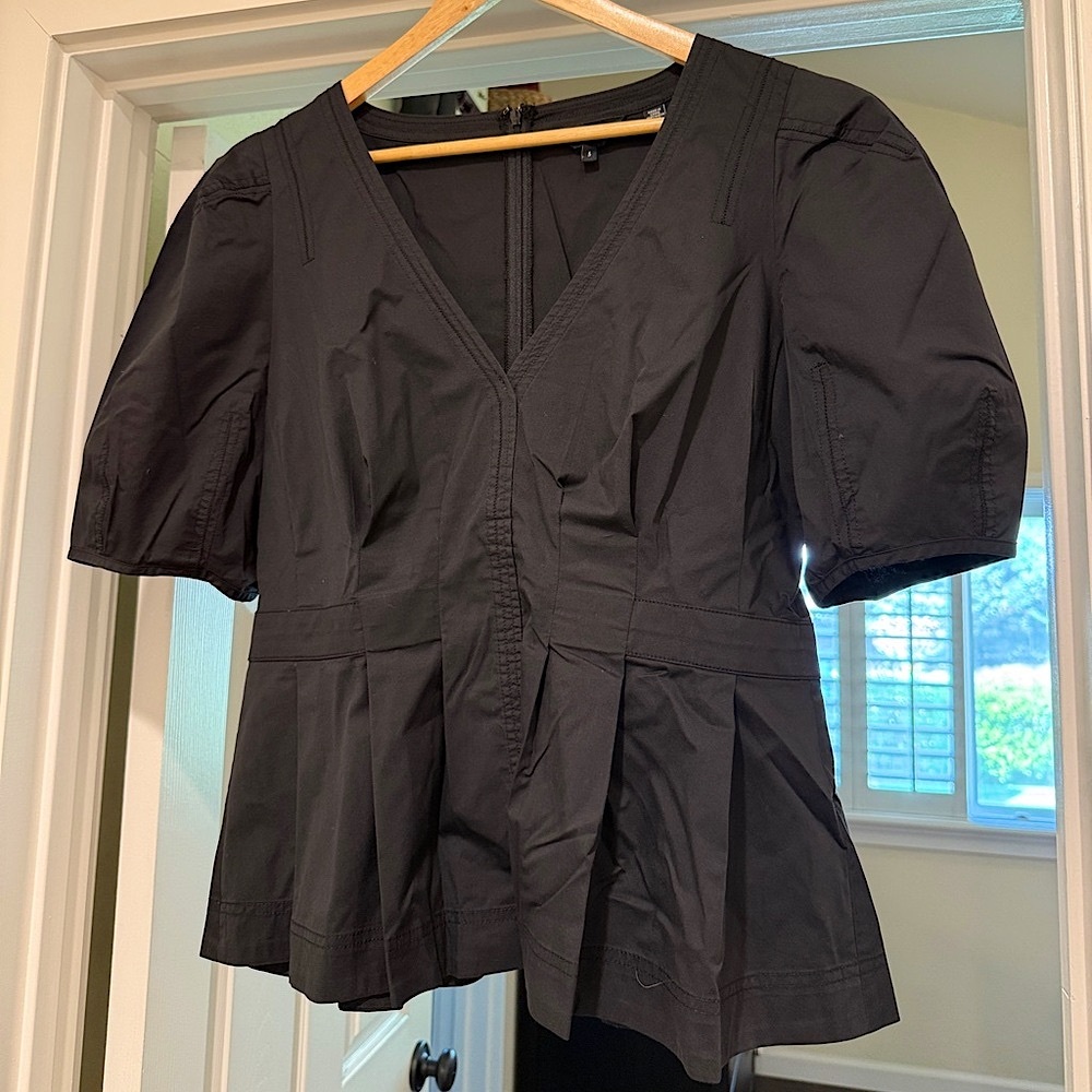 Ted Baker Black Peplum Blouse with Puff Sleeves